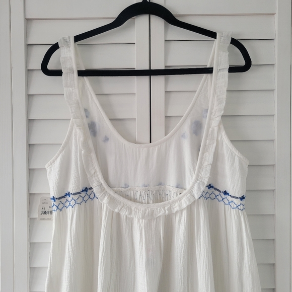 Free People Magda Blue Embroidered White Maxi Dress In Ivory Indigo Size M NWT - Picture 11 of 15